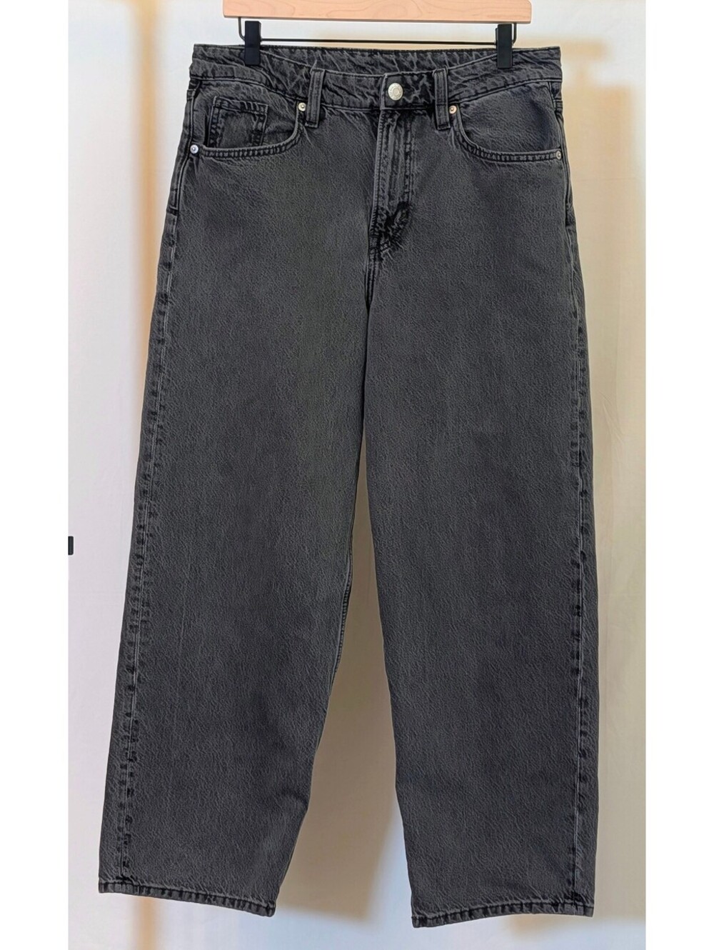 H&M Black Super Baggy Loss Fit Low Waist 90s Y2K Grunge Denim Jeans SZ 38/ US 6